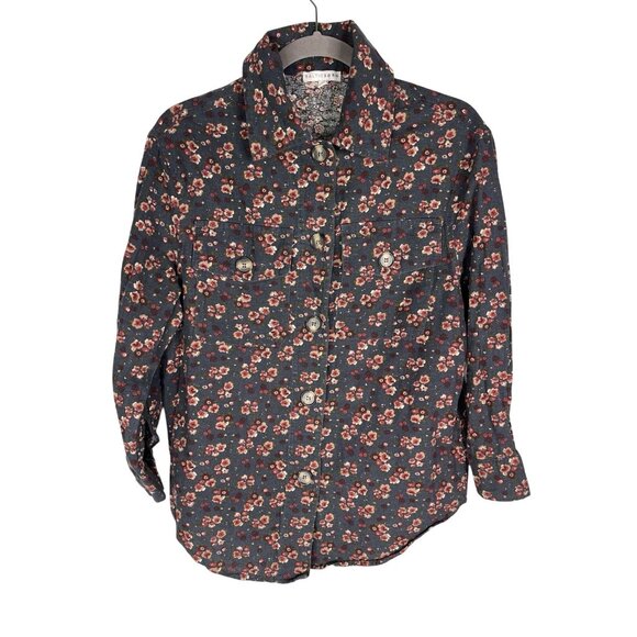 Baltic Born Tops - BALTIC BORN Women's Navy Floral Cotton Button Down Blouse Small